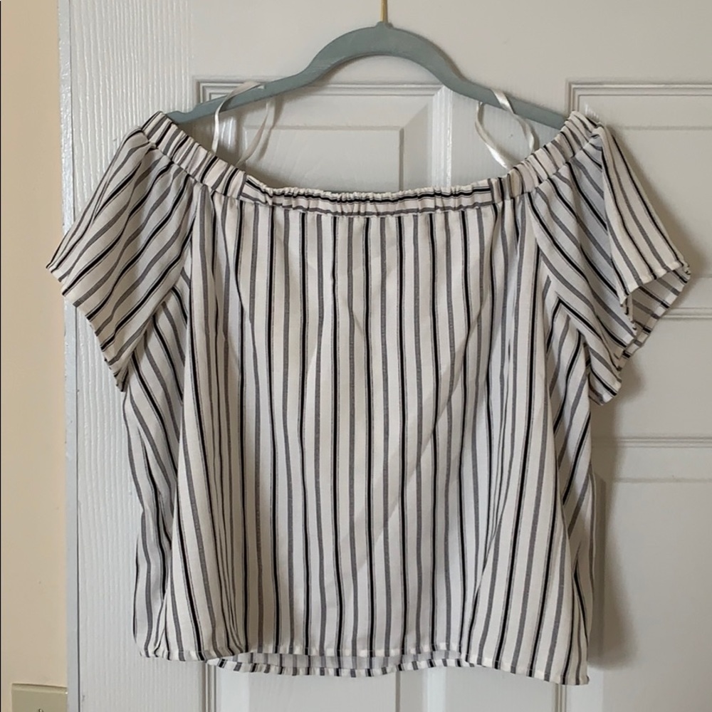 Off the Shoulder Black & White Striped Top